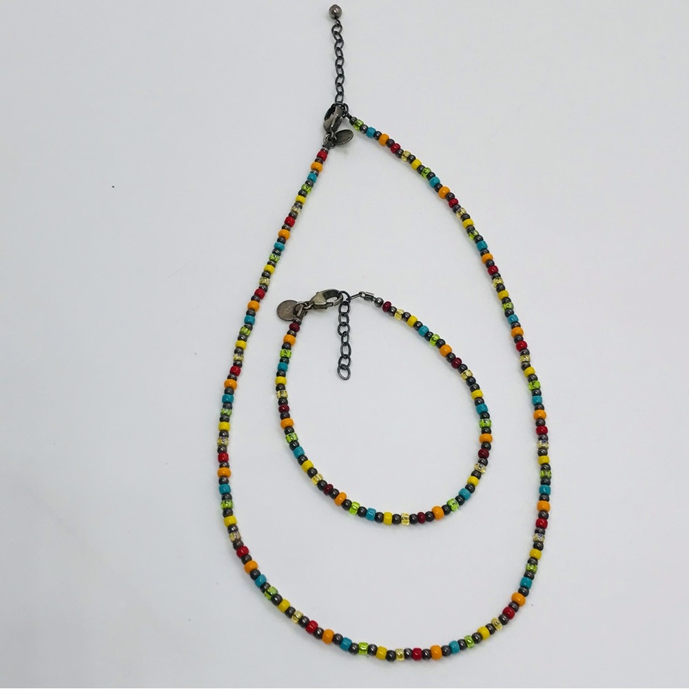 925 Emily Ray Set Of Necklace And Bracelet Colorful Beads - Picture 1 of 7